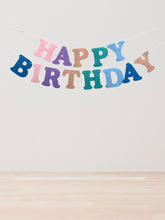 Load image into Gallery viewer, Pastel Rainbow Felt Happy Birthday Garland Banner – Sturdy Laser-Cut Letters, Handmade Party Decoration for Kids & Adults