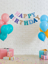 Load image into Gallery viewer, Pastel Rainbow Felt Happy Birthday Garland Banner – Sturdy Laser-Cut Letters, Handmade Party Decoration for Kids & Adults