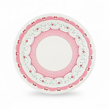 Load image into Gallery viewer, Dessert plates featuring cherries and flowers in soft pink and red – pack of 8