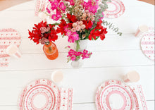 Load image into Gallery viewer, Coquette-style paper plates cups napkins with cherries and florals by Cherrysh Party