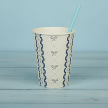 Load image into Gallery viewer, Blue Bow Coquette Paper Cups 9oz (8 pack)