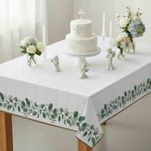 Load image into Gallery viewer, Eucalyptus Paper Tablecloth: Green Foliage & Gold - Disposable Table Cover for Birthday Baptism First Communion