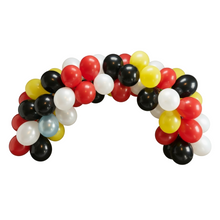 Load image into Gallery viewer, firetruck balloon garland kit with red yellow white and black balloons