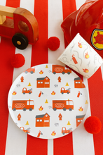 Load image into Gallery viewer, Firetruck Dessert Plates 8" (8 Pack)