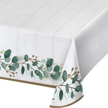 Load image into Gallery viewer, Eucalyptus Paper Tablecloth: Green Foliage & Gold - Disposable Table Cover for Birthday Baptism First Communion