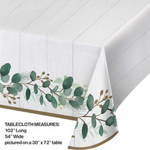 Load image into Gallery viewer, Eucalyptus Paper Tablecloth: Green Foliage & Gold - Disposable Table Cover for Birthday Baptism First Communion