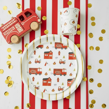Load image into Gallery viewer, 9oz paper cups and 8"plates with firetruck design for kids’ party