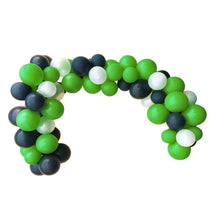 Load image into Gallery viewer, Balloon arch made of green, black, and white balloons