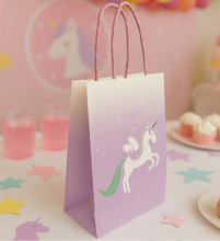 Load image into Gallery viewer, Unicorn Party Favor Bags (Set of 8) – Pastel Gift Bags for Girls Birthday, Baby Shower, Fairy, and Candyland-Themed Parties