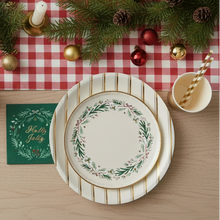 Load image into Gallery viewer, christmas plates cups napkins gold red