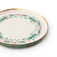 Load image into Gallery viewer, Christmas Wreath & Red Bow Dessert Plates 8” (8 Pack)