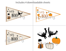 Load image into Gallery viewer, Cute Dracula Mummy Pumpkin Halloween Pennant Flag &amp; Cutout Printables - Pooka Party
