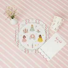 Load image into Gallery viewer, Close-up of fairy tale plates with crowns, slippers, and bows
