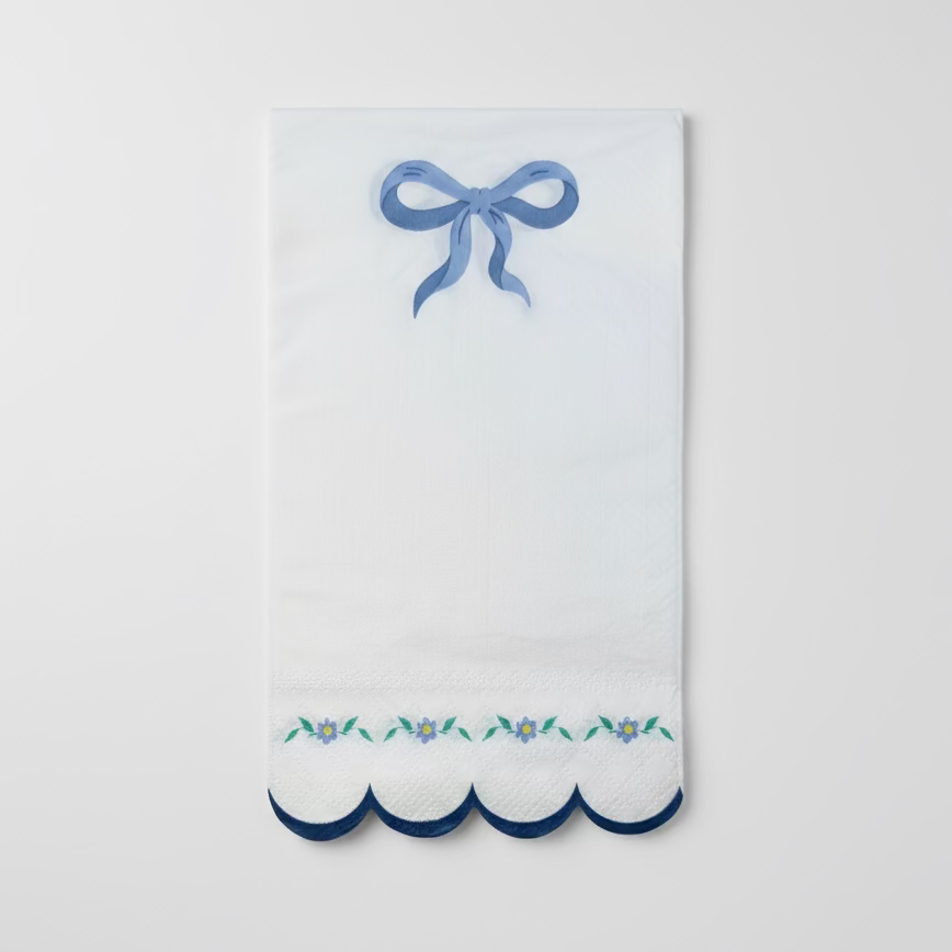 Pink bow scalloped luncheon napkins for princess baby shower tea party