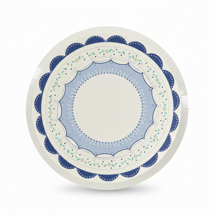 Blue coquette style paper plates with bows and floral details – 8 inch