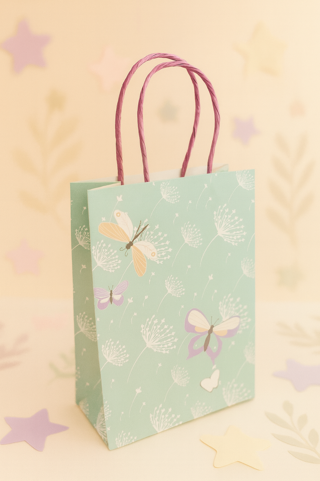 Fairy Party Favor Bags (Set of 8) – Mint, Peach & Lavender Gift Bags with Butterflies and Dragonflies for Girls Birthday, Garden, and Fairy-Themed Parties