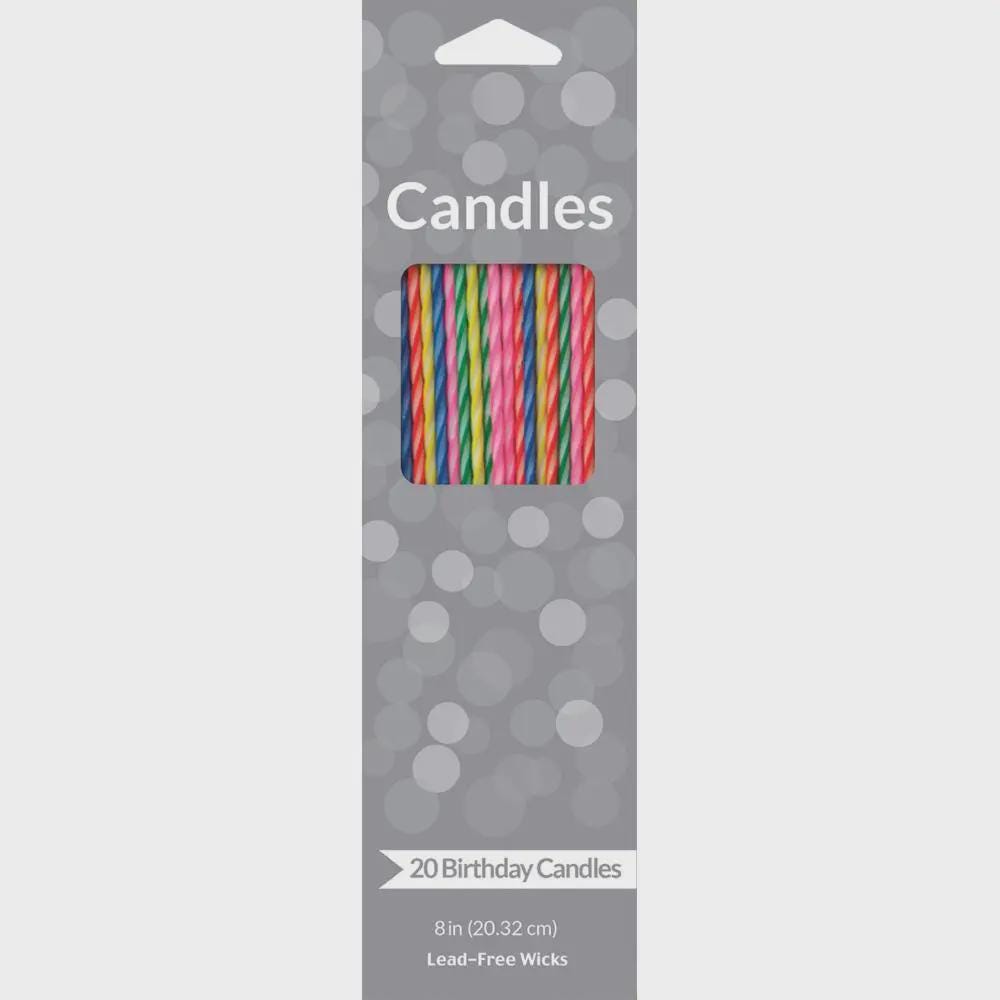 Striped Birthday Long Candles 20ct  Bright Colorful Cake Candles for Parties, Celebrations and Cupcakes