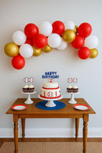 Load image into Gallery viewer, Baseball Balloon Garland Arch Kit: Red, Gold &amp; White Sports Party Decoration
