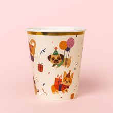 Load image into Gallery viewer, Coquette Dogs with Golden Bows 9oz Party Cups  Colorful Pets Puppy Paper Cups with Gold Trim for Birthday, Baby Shower, Dogs Party
