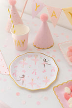 Load image into Gallery viewer, Ballerina Paper Plates - Pink and Gold Rim Ballet Party Plates - Girls Birthday Plates - Ballet Theme Party Supplies - 8&quot; Plates (8 pack)
