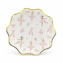 Load image into Gallery viewer, Pink ballerina 8-inch plates with gold foil edge for ballet party
