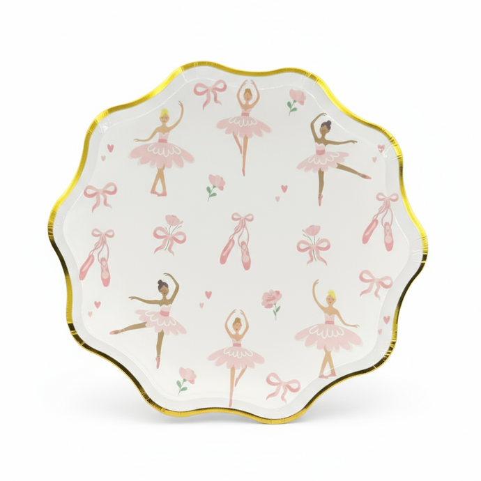 Pink ballerina 8-inch plates with gold foil edge for ballet party