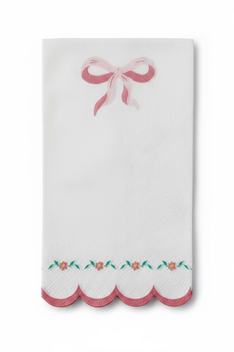 Pink bow scalloped luncheon napkins for princess and tea party