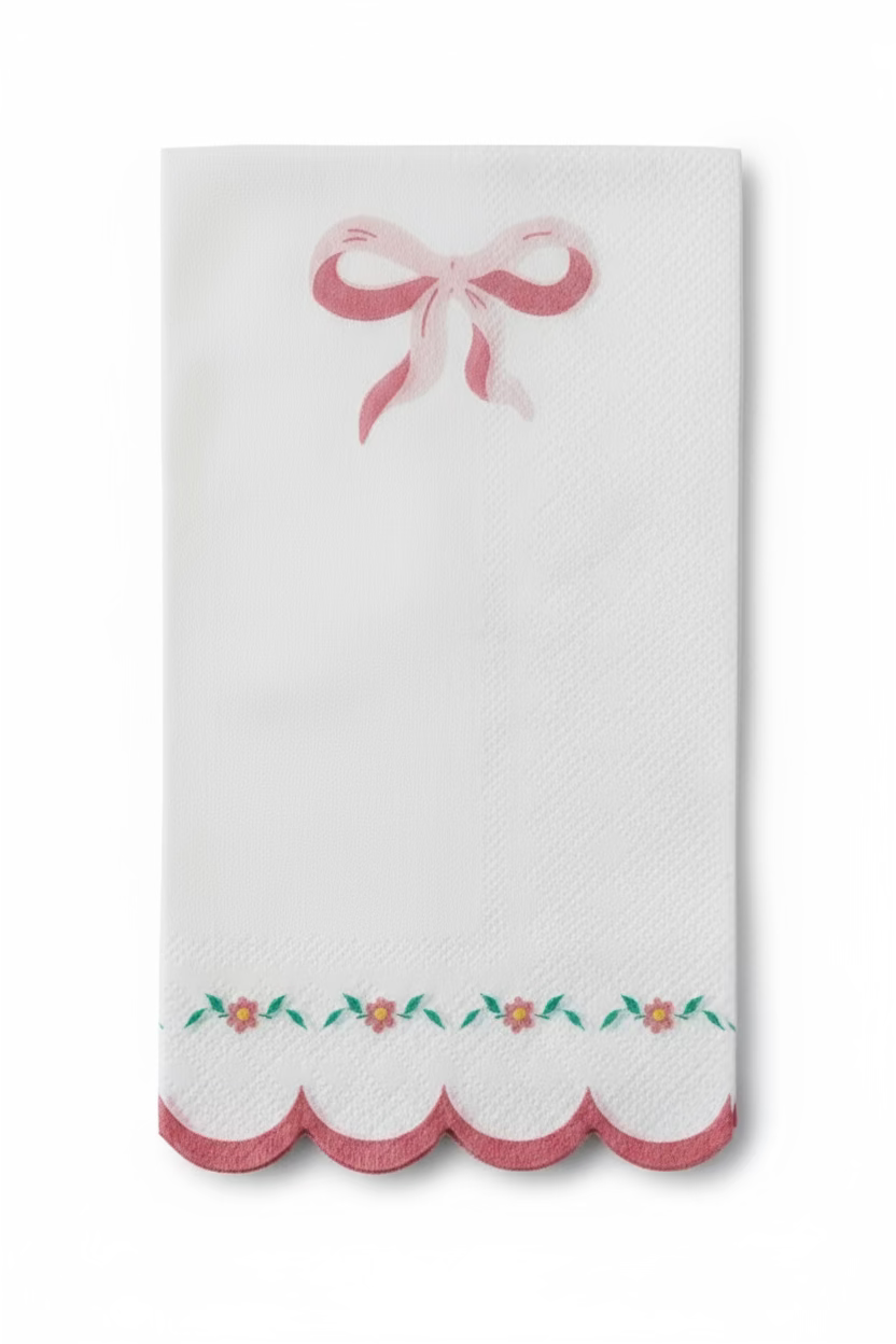 Pink bow scalloped luncheon napkins for princess and tea party