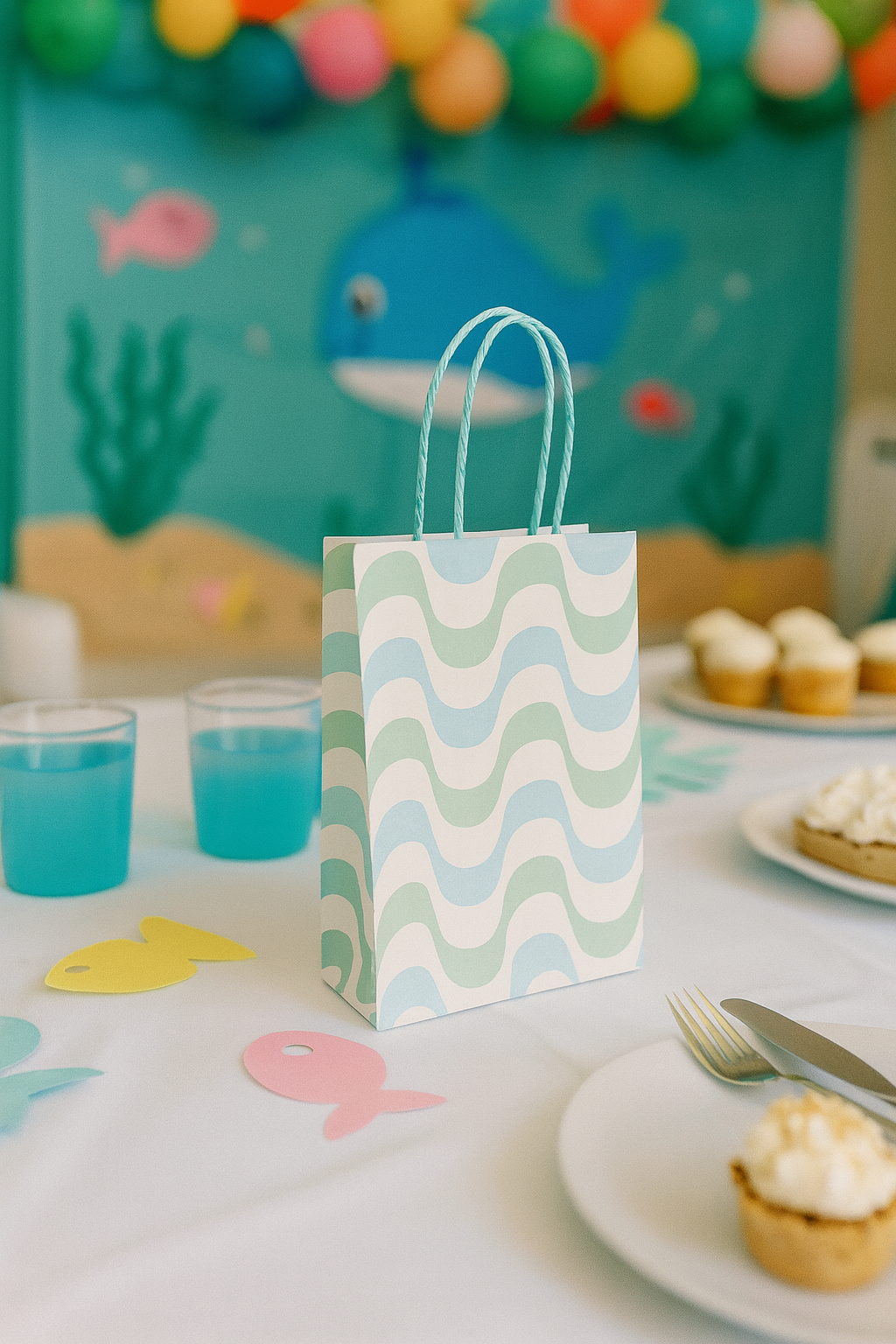 Under the Sea Mermaid Beach Party Favor Bags (Set of 8) – Blue & Mint Ocean Gift Bags for Pool, Beach, Baby Shower, Bachelorette, Wedding & Mermaid-Themed Parties