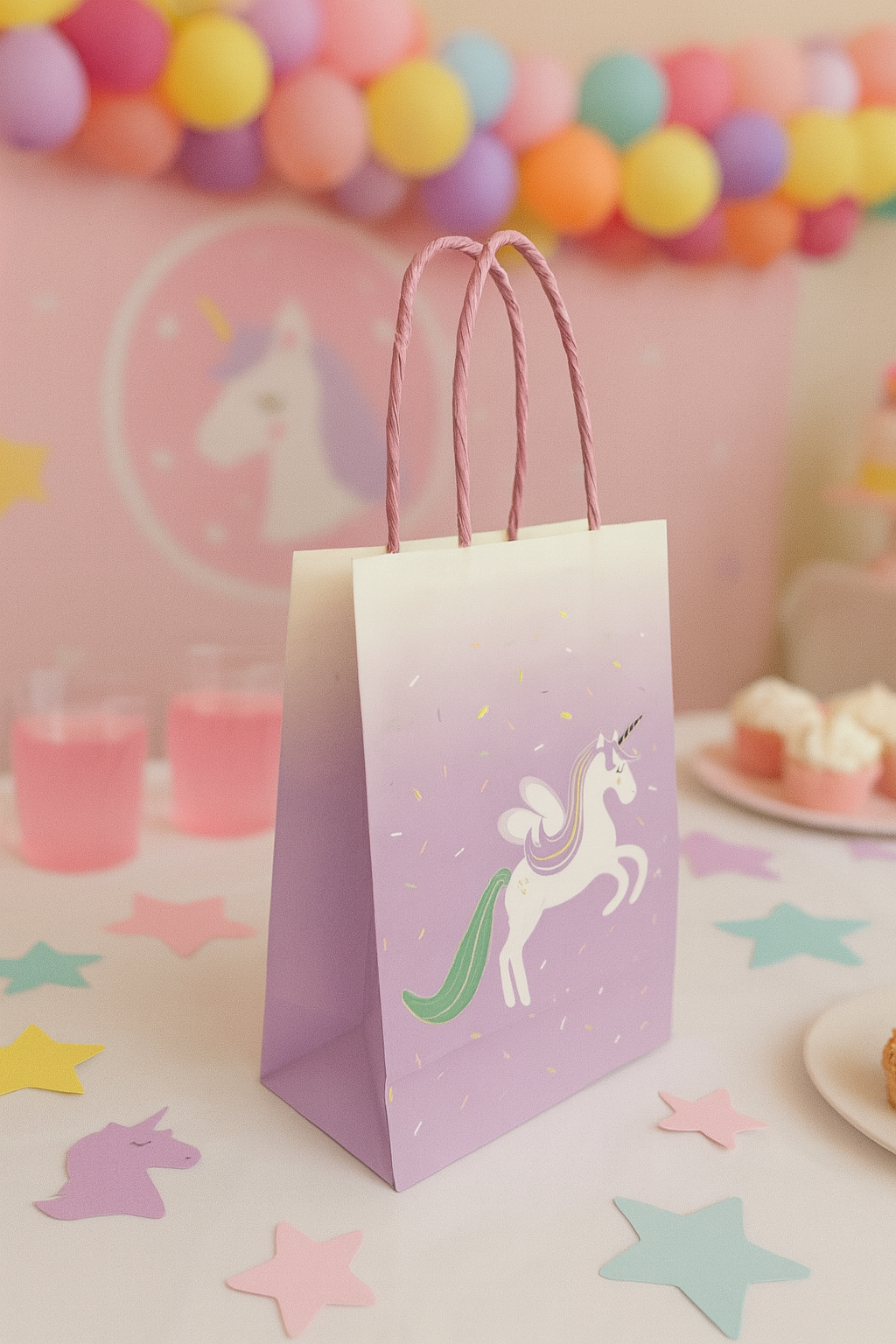 Unicorn Party Favor Bags (Set of 8) – Pastel Gift Bags for Girls Birthday, Baby Shower, Fairy, and Candyland-Themed Parties
