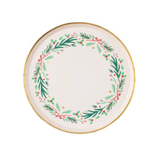 Load image into Gallery viewer, Christmas Wreath &amp; Red Bow Dessert Plates 8” (8 Pack)

