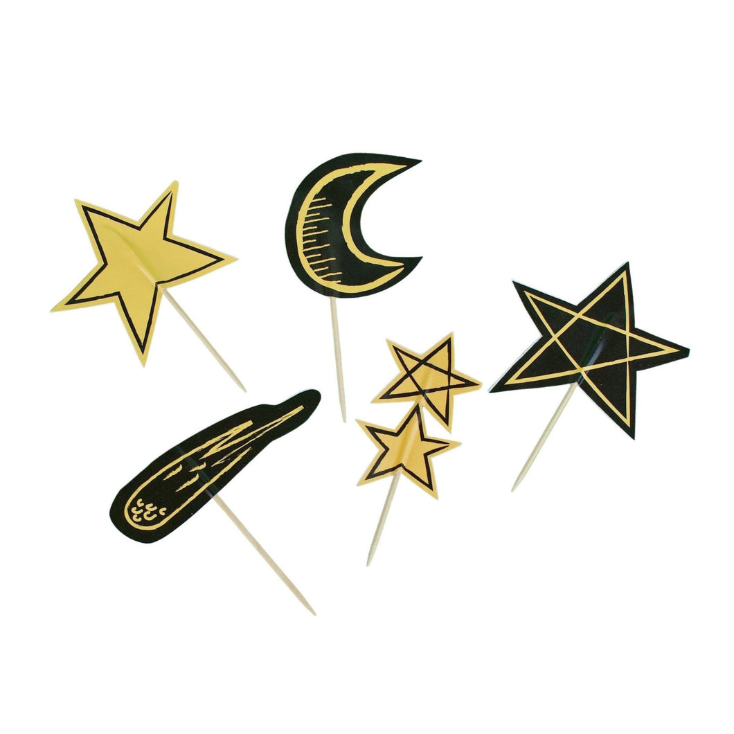Galaxias Moon and Stars Cake Toppers (Set of 12) - Pooka Party
