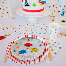 Load image into Gallery viewer, striped Red and white paper plates - Pooka Party
