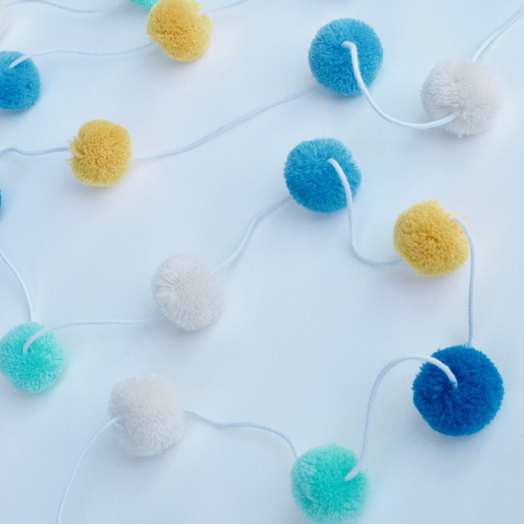 cobalt blue sea blue mint yellow white Pompom Garland  - Pooka Party